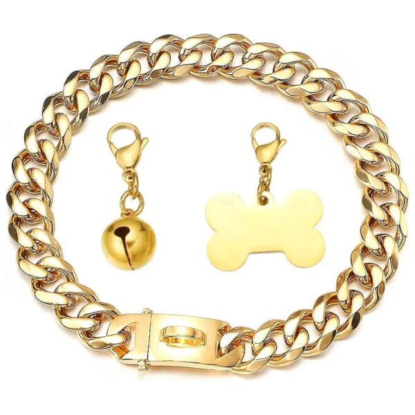 Gold Dog Collar with 18k Plating and Stainless Steel Chain for Medium Large Breeds