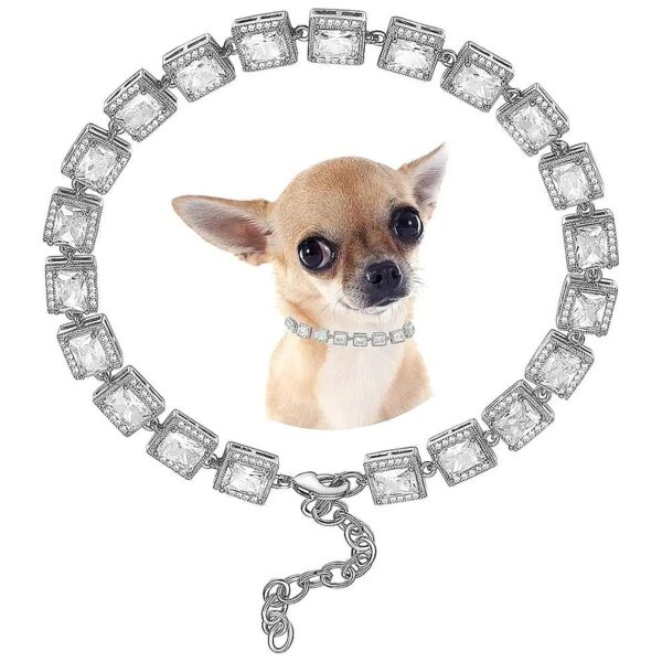 Gold Plated Dog Chain Collar with Iced Out Tennis Cubic Zirconia for Puppy Kitty