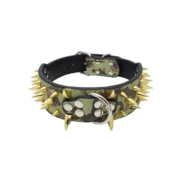 Gold Spikes Studded Leather Dog Collars with Durable D-Ring for Small Medium Large Dogs