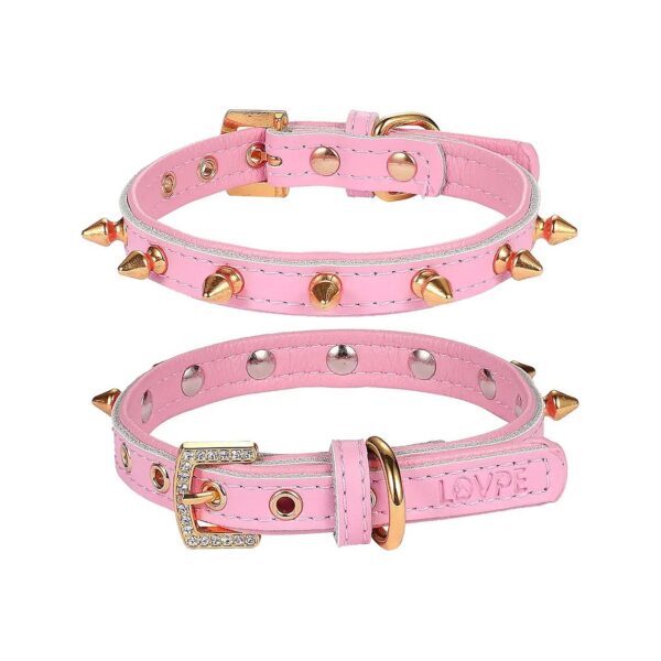 Golden Rhinestone Buckle and Studded Leather Pet Collar for Cats and Small to Medium Dogs