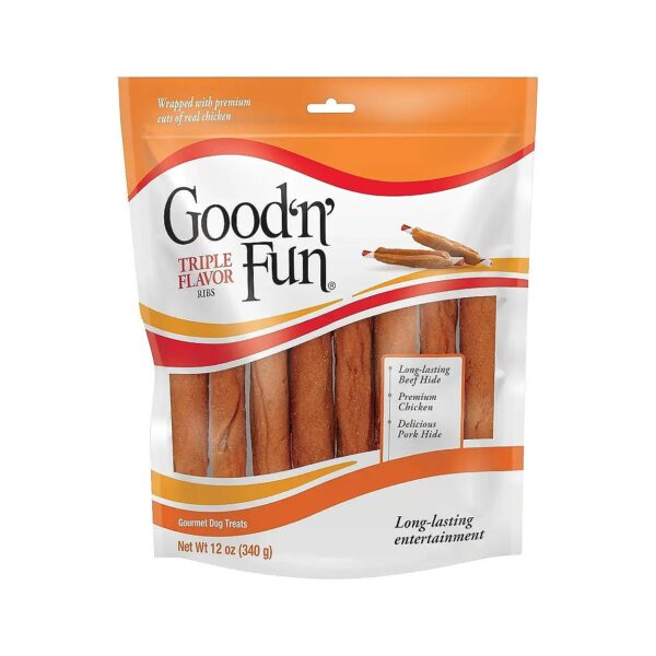 Good 'n' Fun Rawhide Snack with Three Flavor Ribs for Dogs