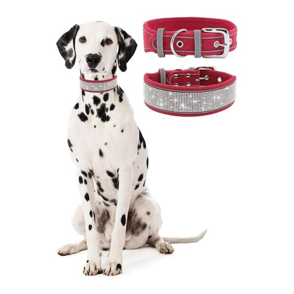 Gorgeous Glittering Dog Collars for Large and Medium Dogs with Reflective Strips