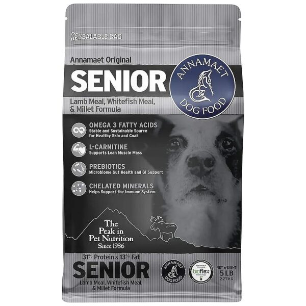 Grain-Free Senior Dog Food with Lamb, Whitefish, and Millet for Healthy Skin and Coat