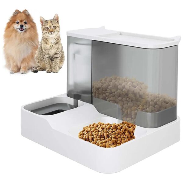 Gray Automatic Pet Feeder and Water Dispenser Set for Small to Medium Indoor Pets