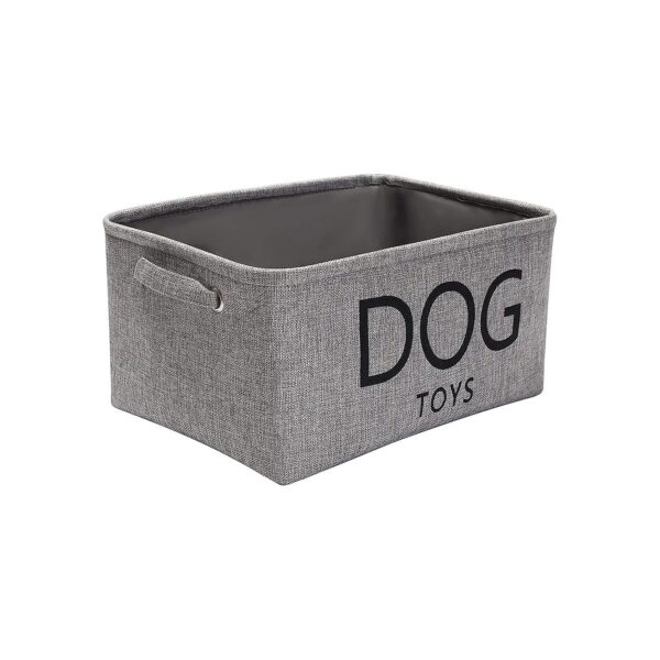 Gray Canvas Storage Basket with Handles for Cat Toys, Bedding, and Treats