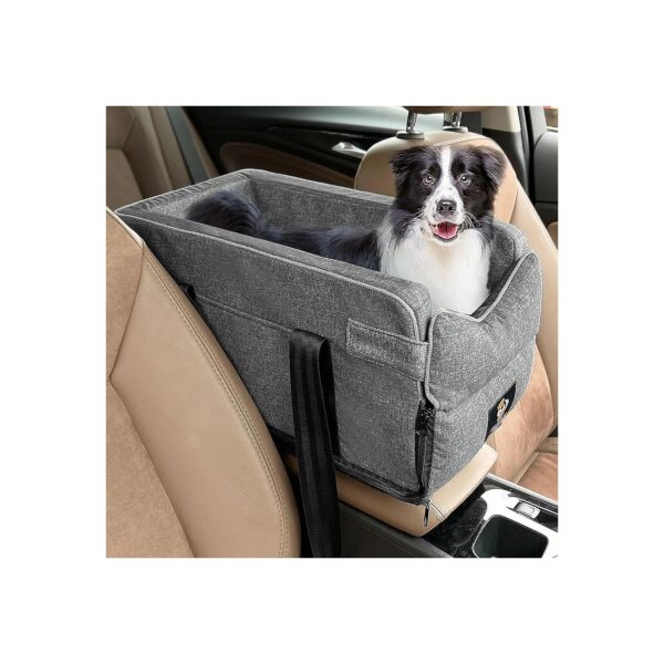 Gray Cotton Washable Dog Car Seat for Small Breed Dogs with Safety Leash