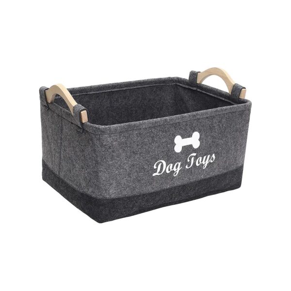 Gray Dark Grey Felt Pet Toy Storage Basket Hand Washable Lightweight