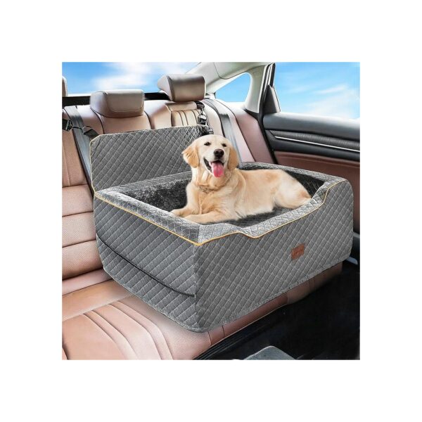 Gray Dog Car Seat for Medium-Sized Dogs with Storage Pockets and Removable Fabric