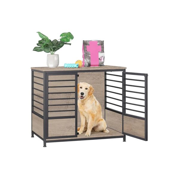 Gray Dog Crate Side Table Wooden Pet House for Indoor Use and Decor