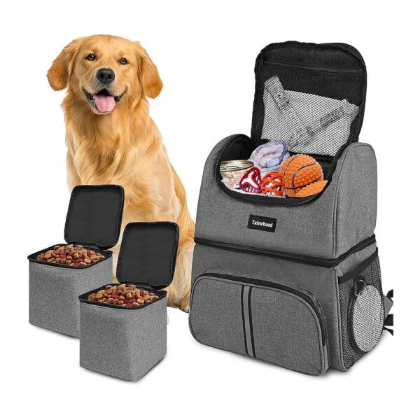 Gray Dog Travel Bag with 2 Food Storage Containers Pet Parent Essentials