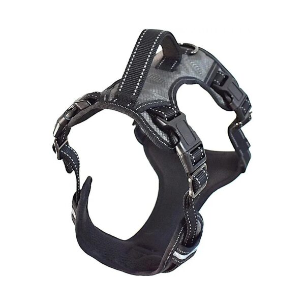 Gray Large Dog Reflective Harness with No-Pull Design and Illuminated Visibility