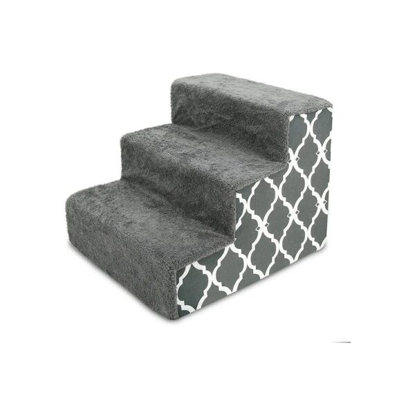 Gray Lattice Print Foam Dog Stairs for Small Dogs and Cats with Non-Slip Step Support