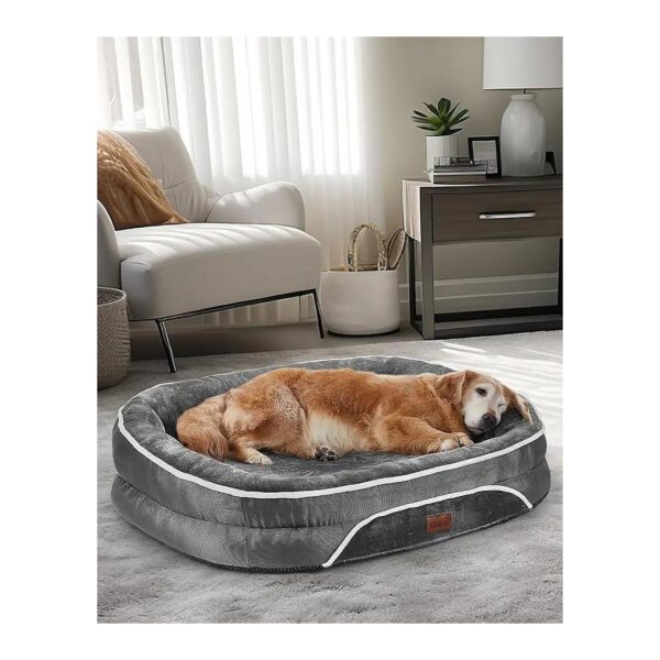 Gray Orthopedic Dog Bed for Large Dogs with Removable and Washable Plush Cover