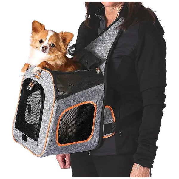 Gray Polyester Sling Pet Carrier with Shoulder and Waist Straps for Comfort