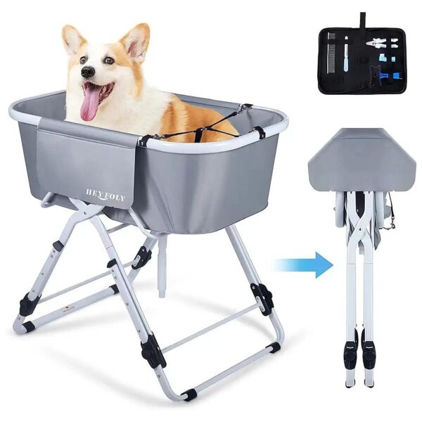 Gray Portable Dog Bathing Station with Adjustable Height for Medium to Large Pets