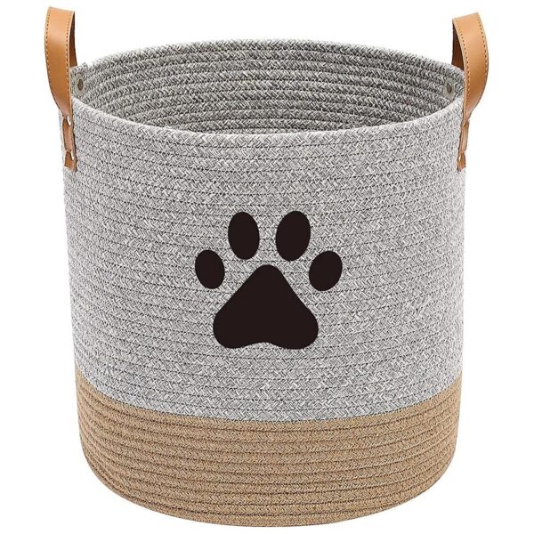 Gray and Khaki Cotton Rope Storage Basket for Dog and Pet Toys and Accessories