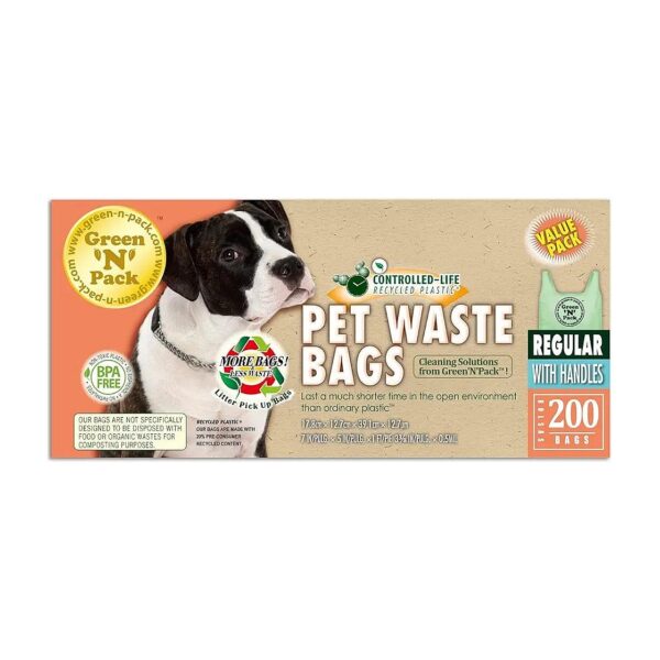 Green 200-Count Pet Waste Bags with Easy-Tie Handles for Large Breeds