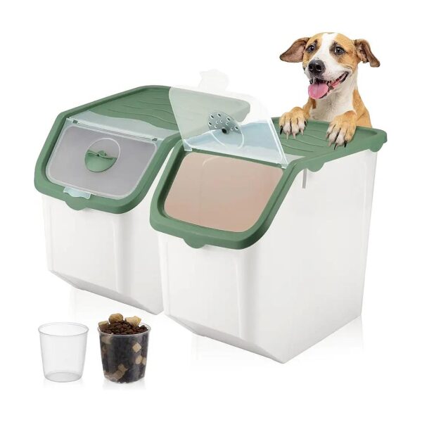 Green 2-Piece Airtight Pet Food Storage Container with Measuring Cup for Cats and Dogs