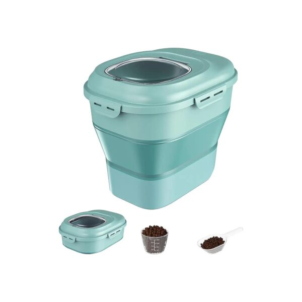 Green Airtight Pet Food Storage Container with Secure Side Locking Lids and Measuring Cup