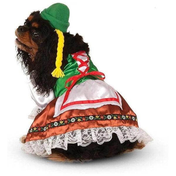 Green Bodice Oktoberfest Pet Suit with Attached Apron and Hat for Large Dogs