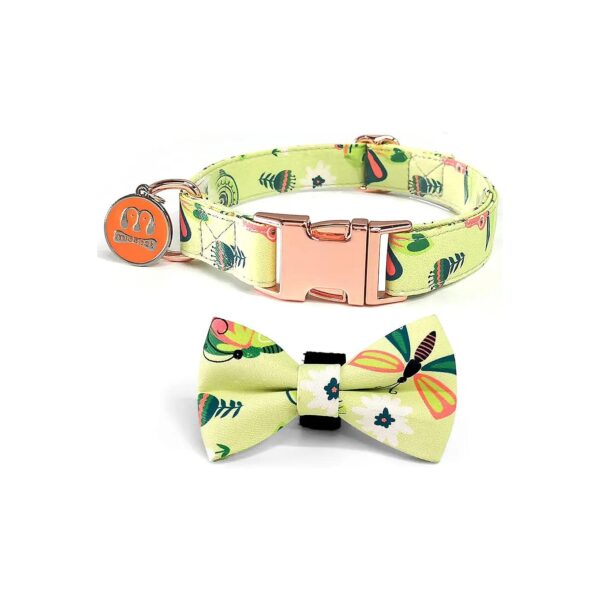 Green Butterfly Plaid Adjustable Dog Collar with Metal Buckle for Small Medium Large Dogs