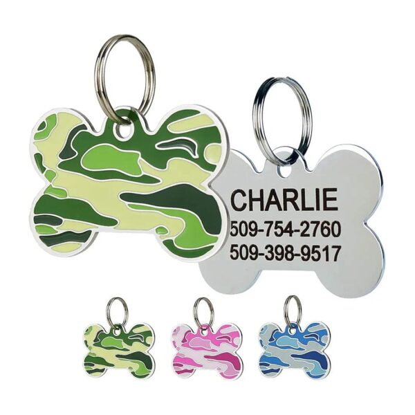 Green Camouflage Stainless Steel Dog Tags with Enamel Design and Engravable Back Plate