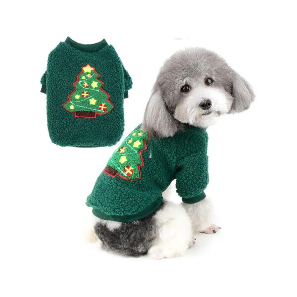 Green Christmas Tree Patterned Sweater Coat for Small Puppy Dogs Girls and Boys