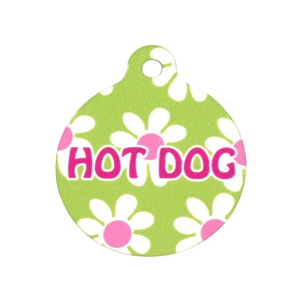 Green Daisy Personalized 25 Inch Aluminum Dog ID Tag with Glow-in-the-Dark Silencer