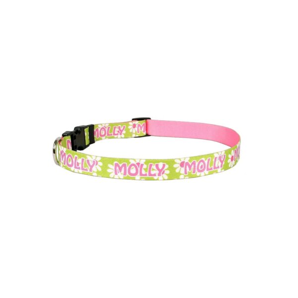 Green Daisy Personalized Dog Collar with Customizable Text Medium 34 for Dogs 14-20