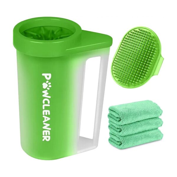 Green Dog Paw Cleaning Kit for Large Dogs - Includes Adjustable Brush and 3 Soft Towels