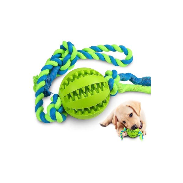 Green Durable Rubber Dog Ball Toy with Teeth Cleaning and Chew Properties for Small Dogs