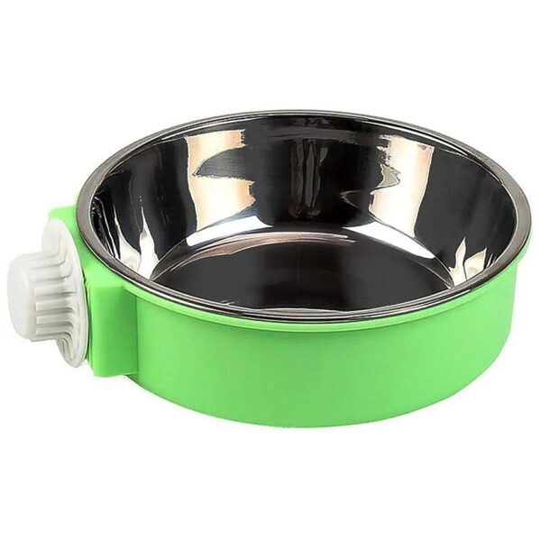 Green Eco-Friendly Pet Bowl for Crate and Cage, 2-In-1 Plastic and Stainless Steel Design