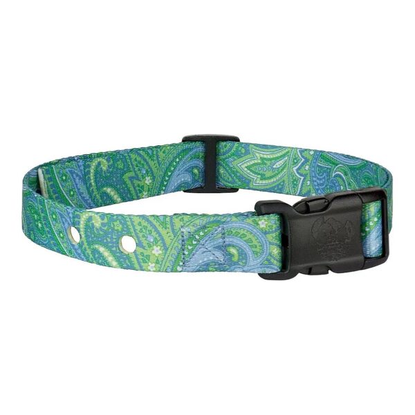 Green Paisley Dog Collar with Adjustable Triglide Closure