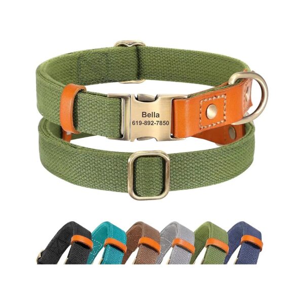 Green Personalized Dog Collar for Small Medium Large Dogs with Easy Adjustable Buckle