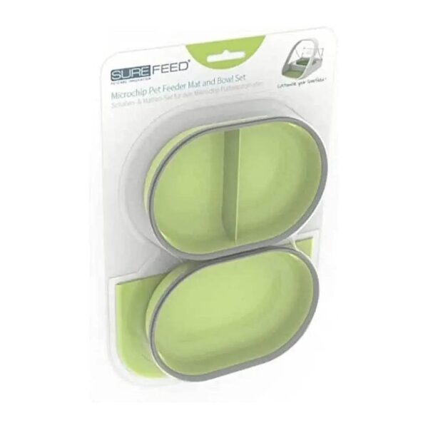 Green Pet Mat And Bowl Set Compatible With Microchip Feeder Systems