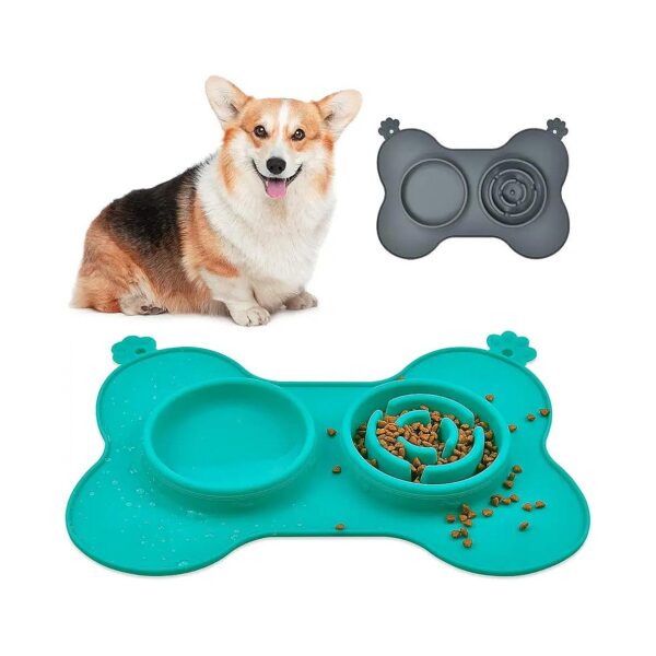 Green Silicone Dog Bowl Feeder with Medium Size for Small to Medium Sized Dogs and Cats