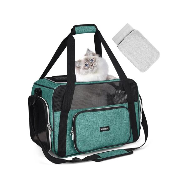 Green Soft Sided Collapsible Pet Carrier for Small Medium Cats and Dogs