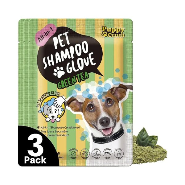 Green Tea All-in-One Pet Shampoo Glove 3 Pack for Ultimate Pet Hair Care