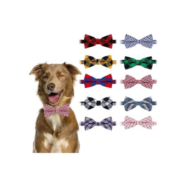 Green and White Classic Plaid Dog Bow Ties for Small to Large Size Pets