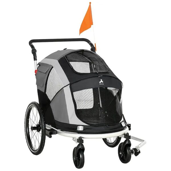 Grey 2-in-1 Folding Pet Stroller and Trailer for Small Breed Pets