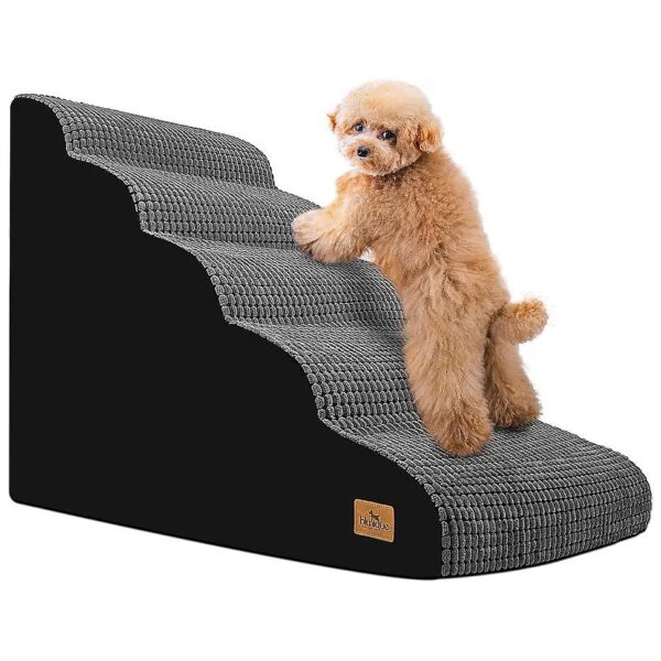 Grey 5-Step Dog Stairs for Small Dogs, High Density Foam and Non-Slip Base