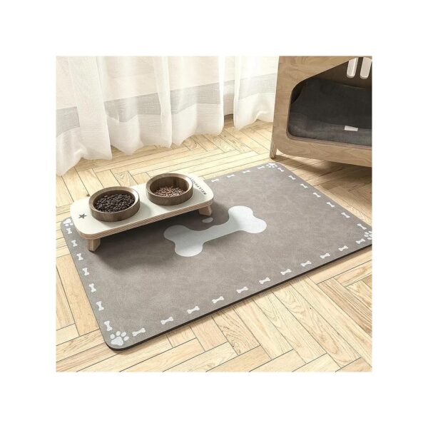 Grey Absorbent Pet Feeding Mat for Food and Water, Quick Dry Bowl Mat