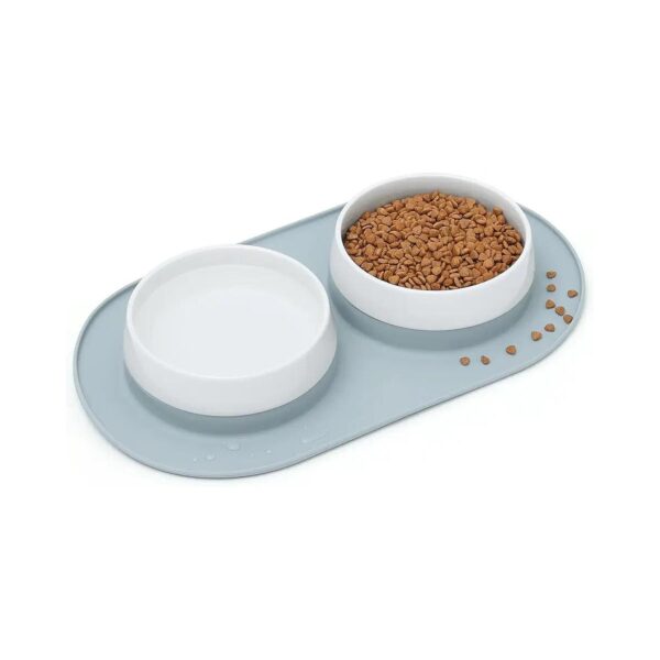 Grey Ceramic Dog Food Bowl with Silicone Mat for Mess-Free Feeding