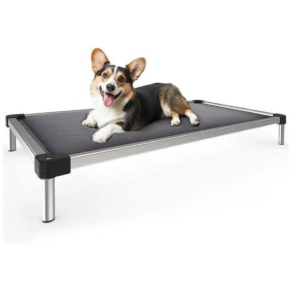 Grey Chew-Proof Dog Cot for Flooring and Outdoor Use