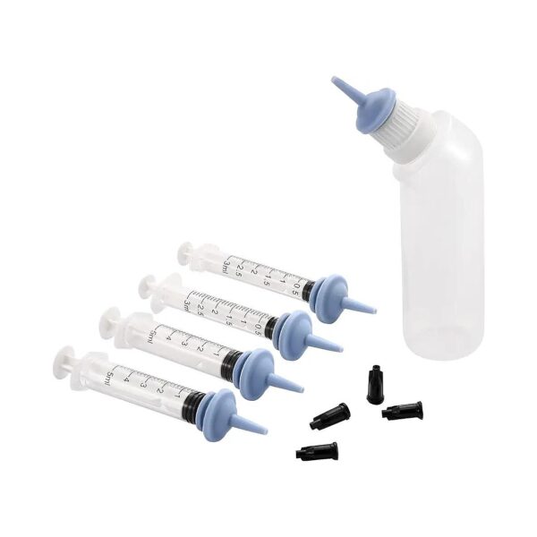 Grey Color Pet Feeding Nipple Bottle Kit with Syringes for Small Pets at Home or Outdoor