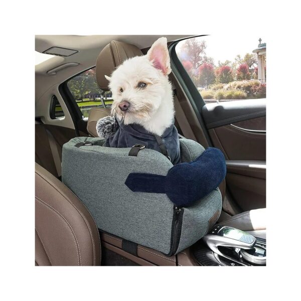 Grey Console Dog Car Seat for Small Pets up to 12 Pounds with Adjustable Velcro Straps