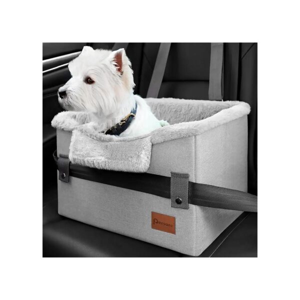 Grey Dog Booster Car Seat for Small Medium Sized Dogs up to 25lbs with Clip-On Leash