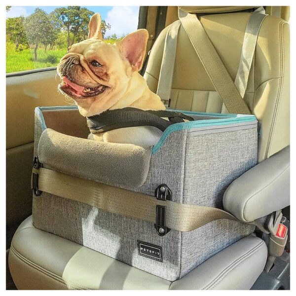 Grey Dog Car Booster Seat with Clips and Adjustable Straps for Small Pets