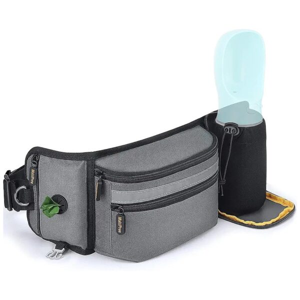 Grey Dog Training Waist Pack with Built-in Poop Bag Dispenser and Water Bottle Holder