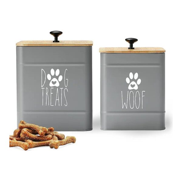 Grey Dog Treat Containers with Airtight Lids for Kitchen Countertop Storage